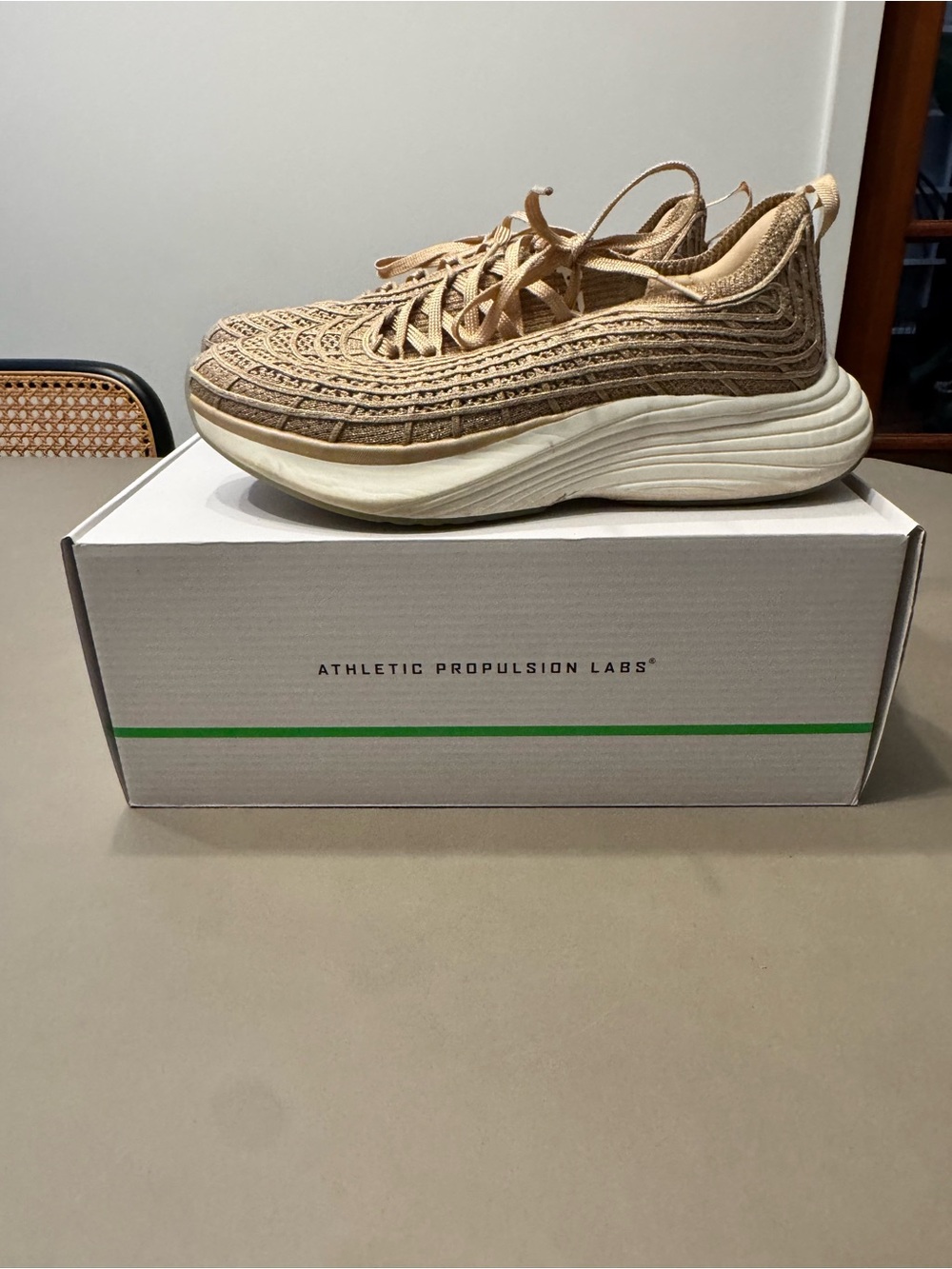 Athletic Propulsion Labs Women’s Champagne Gold Knit Running Sneakers